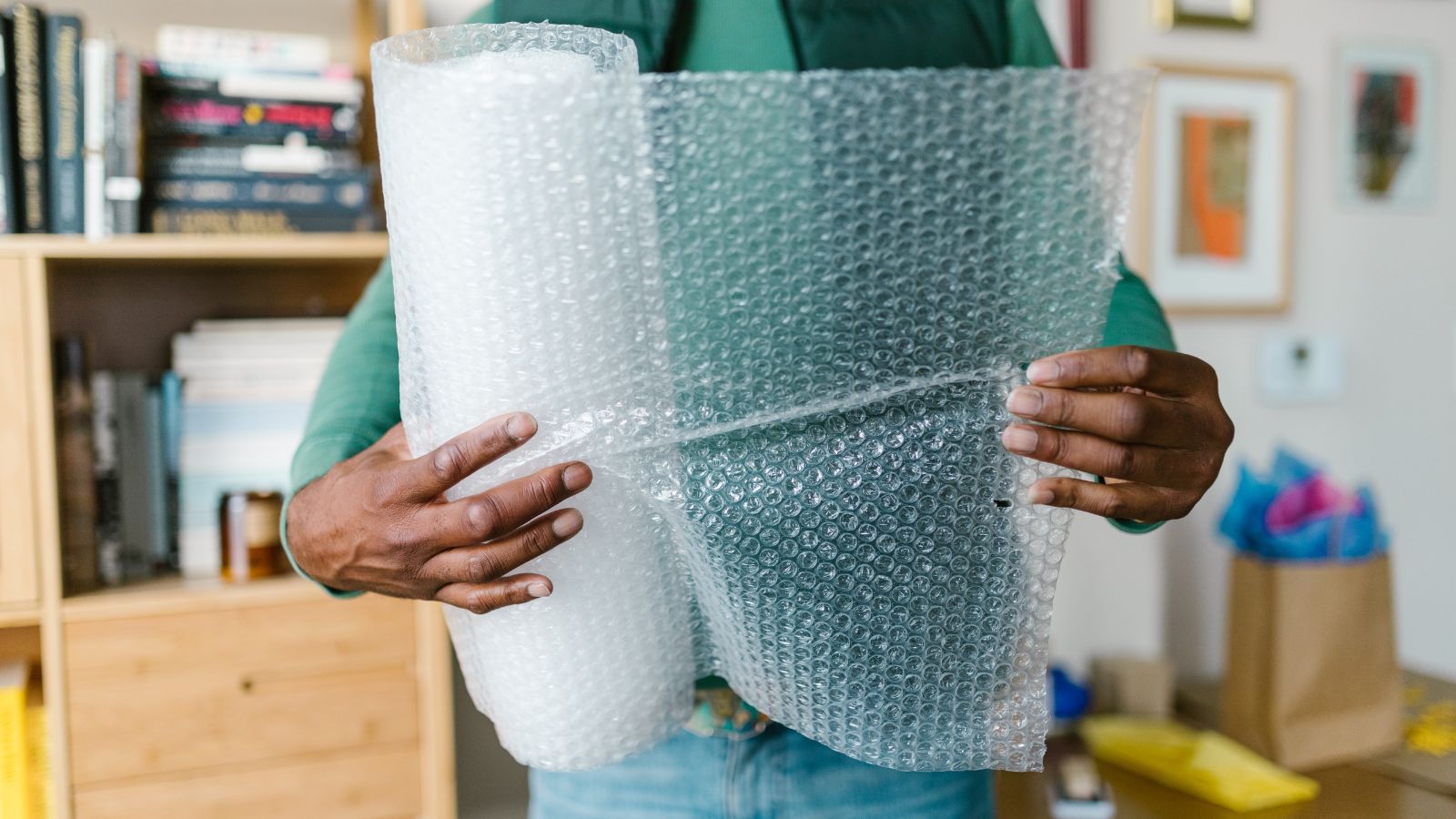 Bubble wrap protecting fragile glassware during a Bay Area move