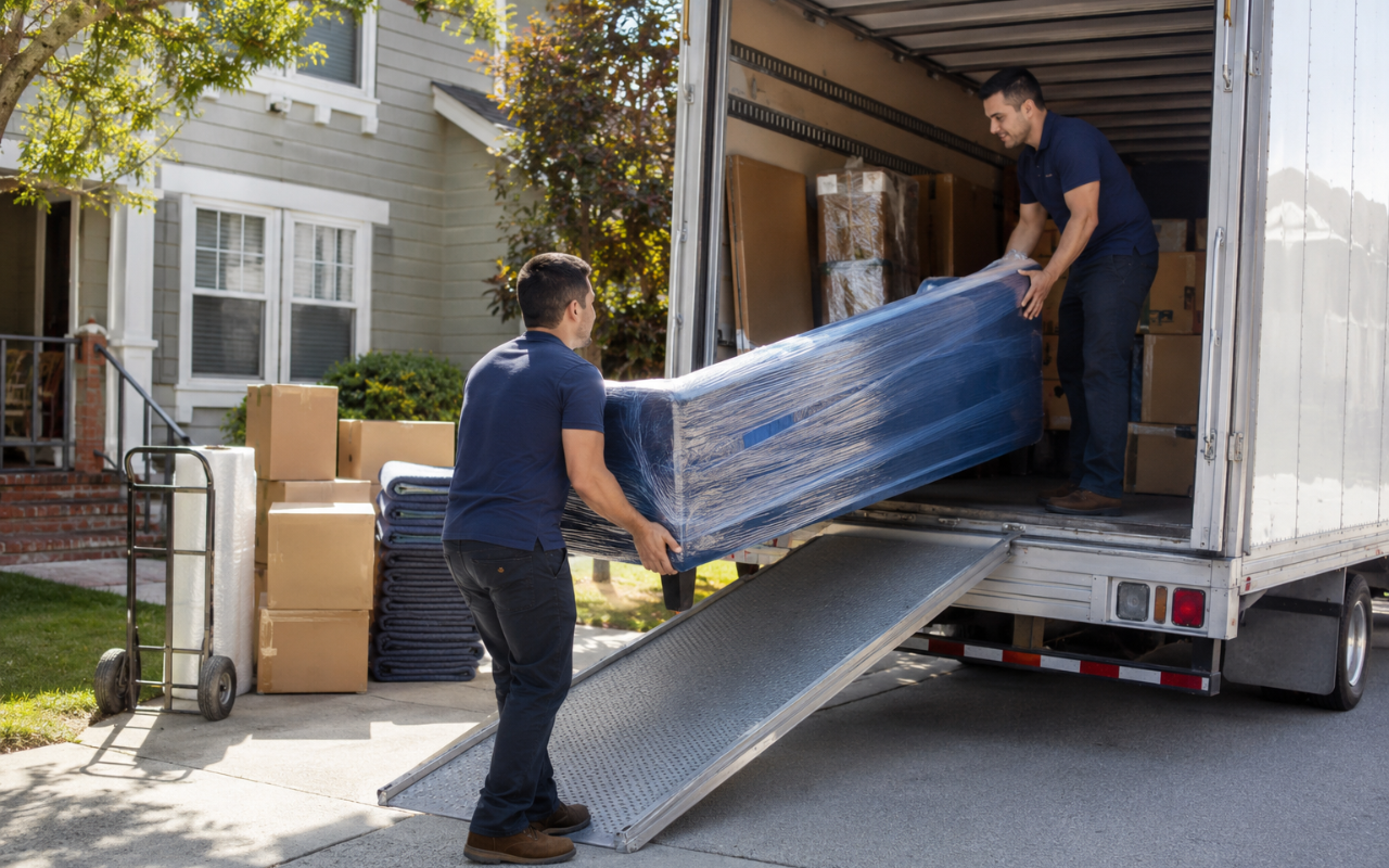 Local movers in San Mateo loading household items for a planned move