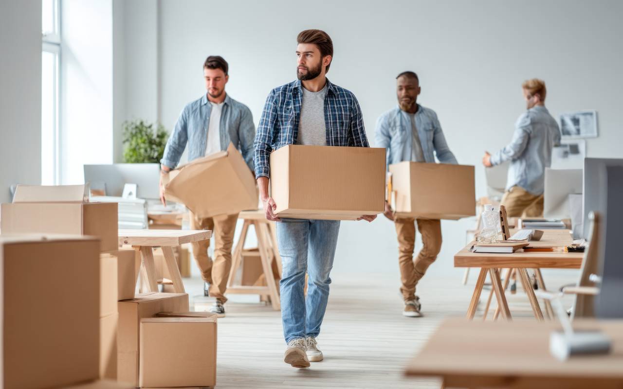 San Mateo office relocation team organizing boxes