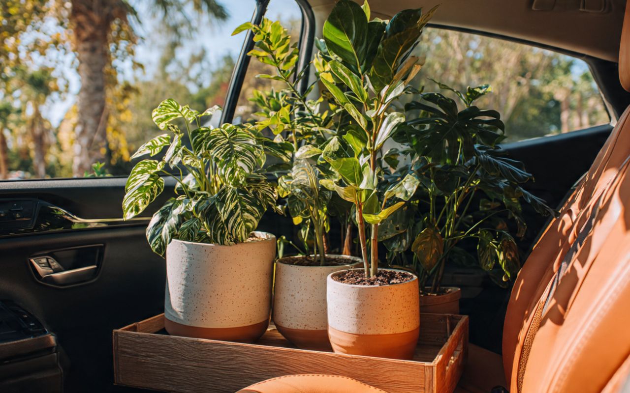 How to move houseplants in California with stable pots placed safely in a car