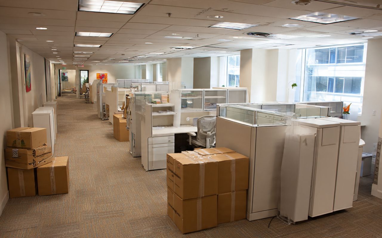 small office movers in San Jose moving cubicles in an organized office relocation