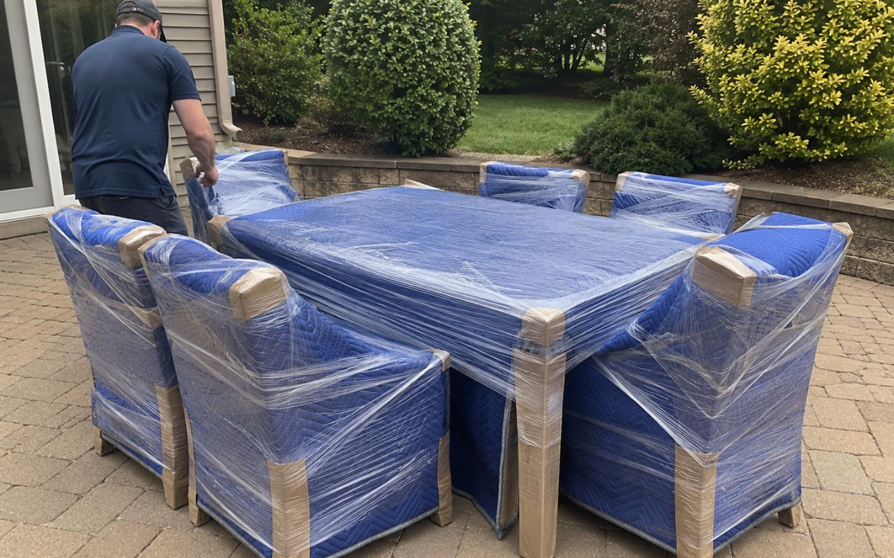 How to pack outdoor furniture for moving with protected patio chairs and table