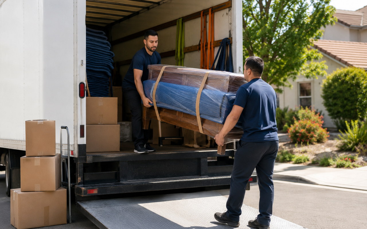Local movers in San Jose, CA carefully loading furniture into a moving truck