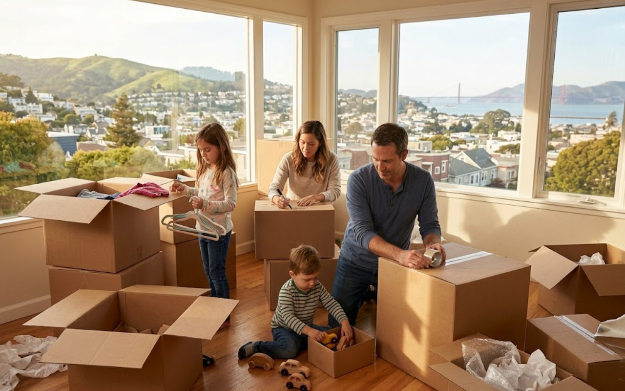 Family preparing for moving with kids in Bay Area
